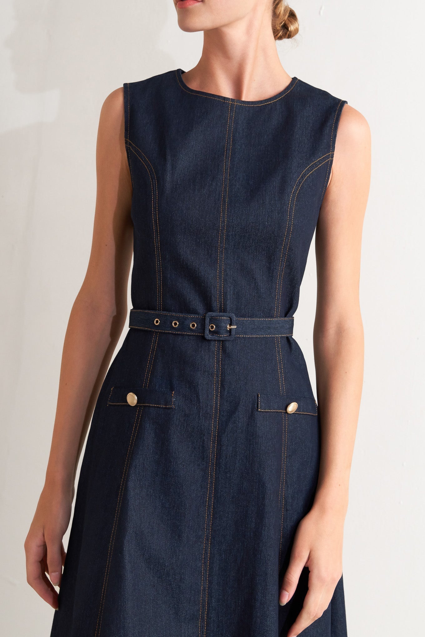 MODERN DARK DENIM MIDI DRESS Flying Tomato